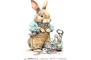 Josys Bastelmärchen Reispapier A4 Strohseide Decoupage Ostern Hase als Handwerker m. Werkzeug RE1733