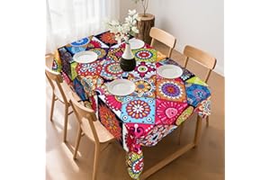 YuChiSX Boho Outdoor Table Cloth,Mandala Wipeable Tablecloths Rectangular Polyester Tablecloth Washable Table Cover for Kitchen Dining/Outdoor Picnic/Garden Party Picnic Patio,140×180cm(55"x70")