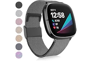 Faliogo Compatible with Fitbit Versa 3 Strap/Fitbit Versa 4 Strap/Fitbit Sense Strap, Adjustable Stainless Steel Metal Replacement Strap with Magnet Lock for Versa 4/Versa 3/Sense for Women Men