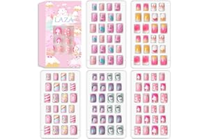 Laza 120pcs Kindernägel Drücken Sie auf Vorkleber Full Cover Glitter Farbverlauf Regenbogen Funkelnder Stern Einhorn Shell Kurze Falsche Nagelsets für Kinder Teenager Mädchen - Legend of Unicorn