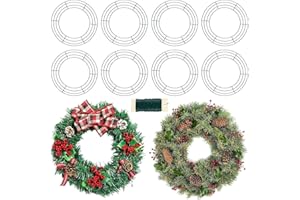 KAHEIGN 8 Piezas Marco de Alambre para Coronas, 14 Pulgadas Anillos para Hacer Coronas de Alambre con 35M Alambre de Fijación para Navidad Año Nuevo San Valentín Decoración (Verde Oscuro)