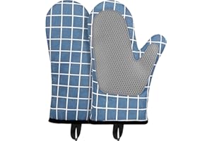 Micacorn Ofenhandschuhe, Hitzebeständige Topfhandschuhe Silikon und Baumwolle, Silikon Anti-Rutsch Design, Geeignet für Kochen, Backen, Grillen(Blue)