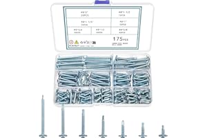 QOOSIKICC 175 pezzi M4,2, Viti autoperforanti a croce, Viti metalliche autoperforanti, set di viti per lamiera di acciaio al carbonio Tek, viti con testa piana a croce