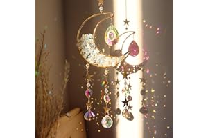 ZUHK Moon Sun Catcher,Moon Crystal Dream Catcher,Meditation Crystal fit for Window Home Garden Decorations Room Car Garden Party Wedding Decor (White)