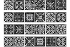 AUSING Adesivi Murali Cucina Impermeabile Olio Decorativi Vintage Piastrelle Marocchine Nero 20×20cm