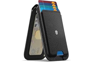 SHIELDON Prawdziwa Skóra Magnetyczny Uchwyt na Karty, Blokada RFID i Okienko na Dowód Osobisty, Mieści 6 kart, Magnetyczny Stojak na Portfel do iPhone 17/16/15/14/13/12 Series - Czarny żwirowy