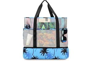 UYLIA Tote Bolsa Playa de Malla Grande Familiar Mujer Hermosa y Duradera Bolsa Termica Playa con Cremallera Bolso para Playa Viaje Compras Camping Vacaciones Juguetes