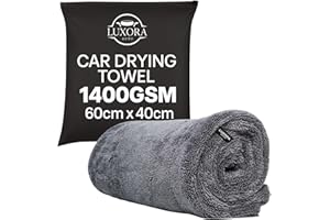 LUXORA AUTO Car Drying Towel Large 60cm x 40cm 1400 GSM Twisted Loop Microfibre - Grey Drying Towel Car Detailing, Double-Sided Edgeless Design, Super Absorbent, Durable Machine Washable and 100% Lint-Free