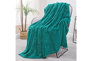 Exclusivo Mezcla Coperta Plaid Pile di Flanella per Divano, 130x170 CM Coperta Letto Singolo con Modello a Foglie, Morbida e Calda, Verde acqua