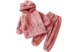 HUTTAM Ensembles Fille 1-5 Ans Polaire Chaud Hiver Sweat a Capuche Fille Mignon Ours Oreille Pull Garcon Epaisse avec Poches Sweatshirt + Pantalons Automne Habits Tenue Survetement Enfant Garcon Casual Doux