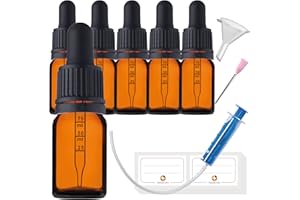 HandsUnity 5ml-6 piezas Frasco de Pipeta Frasco de Vidrio - Juego de Vidrio de Boticario Hecho Vidrio Ámbar con tapa de Pipeta Negra que Incluye 17 piezas de Accesorios - Botellas Vidrio Marrón