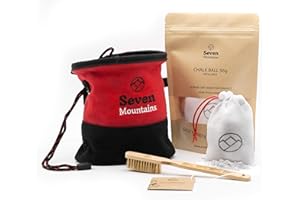 Seven Mountains Boulder-Set - para un Agarre Especialmente Seguro - Bolsa de Tiza Negro-roja con Cepillo para Canto rodado Hecho de bambú y Bola de Tiza - el Equipo Boulder