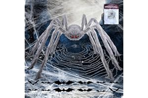 FFTANXS Halloween Deko Riesen Spinne, 1.52 Meter Spinne XXL Mit 12 Fledermäuse und 60g Spinnenbaumwolle, Riesenspinne Halloween Outdoor, Halloween Deko Groß, Plüsch Deko Rationsspinne für Garten, Party (Grau)