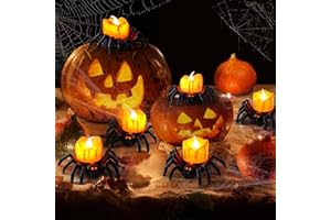 owlfun 6pc Halloween Spider Candles Lights,Halloween Decorations Indoor,Pumpkin Decorations Lights,Battery Operated,Led Light Candles for Table Decorations Home Decor and Theme Parties (6)