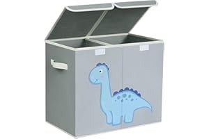 DIMJ Toy Box Storage, Large Storage Box with Lid Foldable Kids Toy Chest with Handle Cartoon Toy Organiser Divider Fabric Basket Bins for Boys, Girls, Clothes, Blankets, Nursery, Home Storage (Grey)