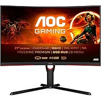 AOC CQ27G3SU- Monitor Gaming de 27" QHD (2560x1440, VA, 16:9, HDMI 2x2.0, Displayport 1x1.2, 1ms, 165 Hz, Curved 1000R, FreeS