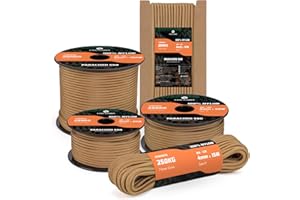 Kamu Synber 550 Paracorde 4mm 15m Type III 7 Brins Corde en Nylon Parachute Corde pour Bracelet, Camping, Survie, Bricolage | Supporte 250kg | Marron Coyote