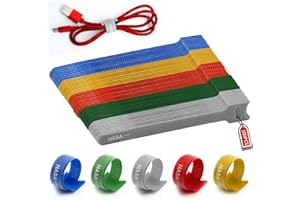 HASA zone 100 Piezas Sujeta Cables Bridas Reutilizables, Ataduras de Cable 150x12 mm, Bridas Cables Gancho y Bucle Envoltorios de Cable, 5 Colores