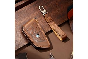 ontto Cover Guscio per Chiave Telecomando Auto Adatto per BMW Serie 1 3 5 7 X1 X3 X4 X5 X6 F30 E30 G11 G30 Keyless Coprichiave in Pelle Custodia Protezione con Portachiavi 4 Tasti-Marrone A