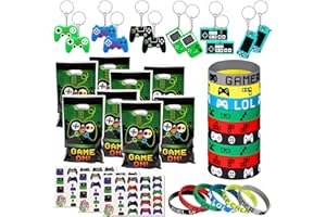 LUCCYLE 47pcs Videogioco Feste Favori, includono 12Pcs Portachiavi di Controller di Gioco,12PCS Slap Braccialetti, 3PCS Tatuaggi, 20PCS Sacchetti Del Partito,Feste Bambini Ragazzo Tema Gioco Compleanno