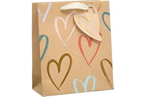 UK Greetings | Medium Gift Bag for Her/Friend | Party Bags for Presents | Birthdays/Weddings/Christmas/New Year | Kraft Hearts Design | 19 x 23 x 9 cm