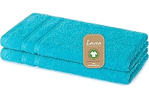 ‎LAVEA Lavea 2er Set Gästetücher, Türkis, 30 x 50 cm Premium Frotteeserie Bali | GOTS Zertifiziert, 100% Bio Baumwolle