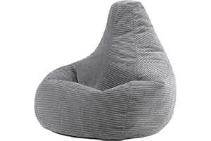 icon Dalton Cord Recliner Bean Bag, Grey, Large Adult Bean Bag Chair with Filling Included, Comfy Chair, Living Room Furniture, Bedroom Furniture