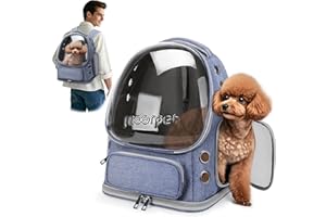 ALLSOPETS Sac à Dos pour Chat Design Innovant à Bulle Pliable Portable Transporteur pour Chats et Chiens jusqu'à 7.5KG avec Crochet de Sécurité Intérieur Idéal pour Voyages Camping (Bleu)