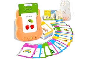 SUNITY 510 Cartes Flash parlantes pour Enfants, Mot ami Jeux français de 3 à 6 Ans avec de la Musique, Jeux educatif 3 Ans, Jouets préscolaires pour écouter et Apprendre Orange (Français/Anglais/Bilingue)