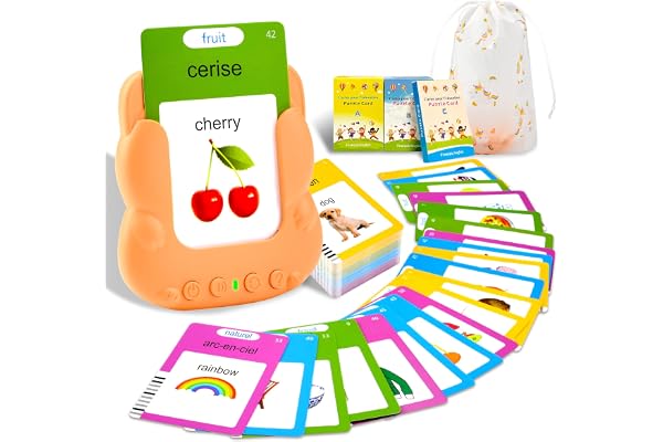 510 Cartes Flash parlantes pour Enfants, Mot ami Jeux français de 3 à 6 Ans avec de la Musique, Jeux educatif 3 Ans, Jouets préscolaires pour écouter et Apprendre Orange (Français/Anglais/Bilingue)
