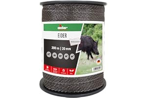 EIDER LANDGERÄTE GMBH Clôture Large bande Eider 200 m, 20 mm, marron – Haute conductivité – Très résistant – conductivité seulement 4,60 Ohm/M – Notre Best-seller à la lutte Prix