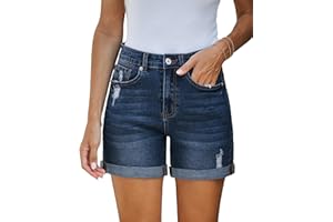 Vetinee Jeans da donna a costine a vita alta, estivi, pantaloni corti