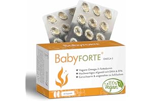 ‎BABYFORTE BabyFORTE Omega-3 Algenöl, optimales DHA & EPA Verhältnis, vegan, 60 Kapseln, Kinderwunsch Vitaminen kombinierbar