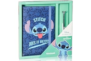 Disney Stitch - Cahier, Carnet, Notebook, Journal Intime avec stylo bic - Accessoire papeterie - Idée Coffret Cadeau Kawaii idéal pour fille, garçon et adulte