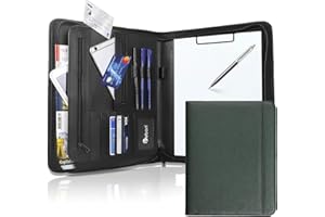 Vebon® Teczka konferencyjna A4, duża, Nowy Jork, wegańska skóra, zamek błyskawiczny + podkładka z klipsem I teczka konferencyjna + torba na laptopa I dodatkowe miejsce do przechowywania I zielona