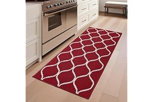 COSY HOMEER Alfombra Cocina Lavable Antideslizante, 60 x 120 cm, Tapete Cozinha Impermeable con Absorción de Agua, Lavable a Máquina, Ideal para Alfombras de Pasillo y Cocina, Rojo