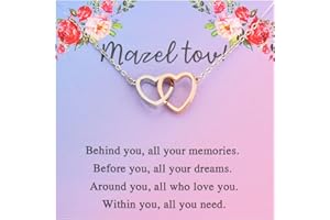 FEELMEM Bat Mitzvah Gifts for Girls Mazel Tov Congratulations Necklace Behind You All Your Memories Love Heart Jewelry Good Luck Gift