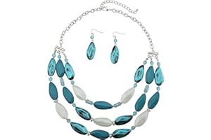 Bocar 3 Layer Beads Statement Necklace Earring for Women Jewelry Set (NK-10077)