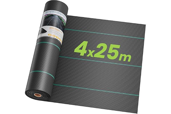 OUNUO Toiles de Paillage 4m x 25m, Toile Anti Mauvaises Herbes Jardin 90g/㎡, Geotextile, Bache Noire Agricole, Barriere Anti Racine, Contre Les Mauvaises Herbes, Tissu Perméable à l'eau