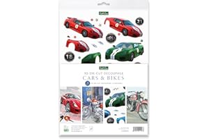Katy Sue Designs Fast Cars & Motorbikes 3D Die Cut Decoupage Sheets for Card Making. A Pack of 12 Pre Cut Sheets of Cars & Motorbikes Die Cuts for Card Making Supplies from Katy Sue