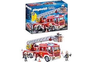 PLAYMOBIL City Action 9463, Autoscala dei Vigili del Fuoco con luci e suoni, Dai 5 anni