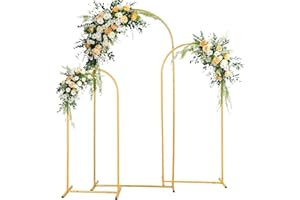 SogesPower Juego de arcos de boda de metal, 3 arcos en oro (1,2 m, 1,5 m, 1,8 m), arcos de jardín estables para bodas, celebraciones y decoración, montaje rápido sin herramientas