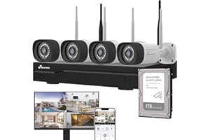 NIVIAN, Kit Caméras de Surveillance WiFi 2K Professionnel avec 4 Caméras IP, NVR 10 Canaux, Images Super HD, Détection Humaine IA, Vision Nocturne, Audio, HDMI, App EseeCloud, Enregistrement HDD
