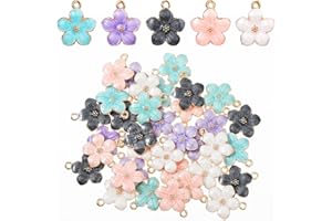 Mabor 35Pcs Enamel Cherry Flower Charms Earring Charms for Jewellery Making Metal Colored Small Flower Pendants for Jewellery Making Necklace Bracelet Keyring DIY Crafts