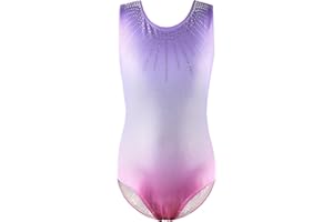 ZNYUNE Fille Justaucorps Gymnastique Danse Multicolor Imprimée sans Manches pour 3-12 Ans
