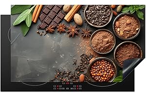 KitchenYeah© Protezione per Piano Induzione 91x52 cm Cucina Copri Fornelli Proteggi di Cottura Antiscivolo Tappetino Erbe - Cioccolato - Calcestruzzo - Spezie - Cacao