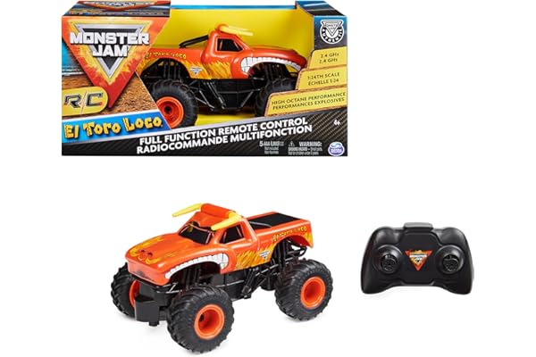 Monster Jam - Coche TELEDIRIGIDO EL Toro Loco 1:24 - Coche RC Oficial Radiocontrol de 2,4 GHz 76 Metros - 6060517 - Juguetes niños 4 años +