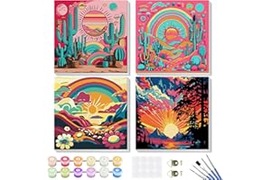 GHHKUD Kits de pintura por números para adultos principiantes, paquete de 4 lienzos de pintura por números para niños, pintura solar de paisaje natural por números con marco de madera y velcro (8 x 8