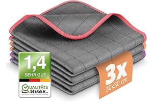 LAVANDOLA® 3X Chiffon en Microfibres pour Vitres - pour Fenêtres avec Verre Cristallin et sans Traces - Chiffon Microfibre H2O - 30x30 cm