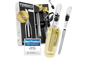 VINENCO Refrigeratore per Bottiglie Vino, Set 3 in 1: Asta di Raffreddamento Inox di qualità + Aeratore Decanter + Versatore Salvagoccia | Aperitivo Accessori Sommelier Barman | Regalo Donna Uomo Festa Bar